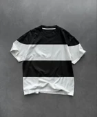 Unisex Bisiklet Yaka Parçalı T-Shirt - Siyah thumbnail 2