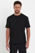 Unisex Düz Biskilet Yaka Oversize T-shirt - Siyah thumbnail 1