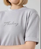 Unisex Bisiklet Yaka Baskılı Slim Fit T-Shirt - Boyalı Gri thumbnail 4