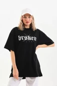 Unisex Baskılı Oversize T-Shirt - Siyah thumbnail 4