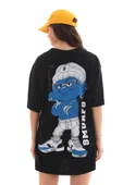 Unisex Bisiklet Yaka Baskılı Oversize T-Shirt - Siyah thumbnail 2
