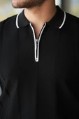Erkek Dikey Kabartmalı Örgü Dokulu Fermuar Yakalı Tişört thumbnail 3