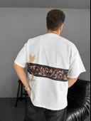 Ön Ve Arka Baskılı Oversize Bisiklet Yaka T-shirt - Beyaz thumbnail 1