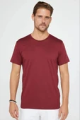 Erkek 24/1 Düz A Kalite Oversize T-shirt - Bordo thumbnail 1
