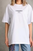Unisex Baskılı Oversize T-Shirt - Beyaz thumbnail 3
