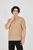 Unisex Jakar Kumaş Rahat Kol T-Shirt - Kahverengi thumbnail 1