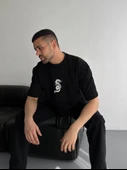 Baskılı Oversize Bisiklet Yaka T-shirt - Siyah thumbnail 2