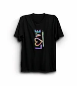 Sevgililer Günü İçin Özel Tasarım Love Baskılı T-shirt - Siyah - 1