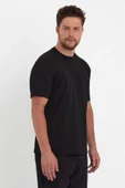 Unisex Düz Biskilet Yaka Oversize T-shirt - Siyah thumbnail 2