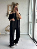 Kadın Tek Omuzdan Açık Geniş Kesim Viskon Iki Iplik Bluz Ve Pantolon Ikili Takım thumbnail 3