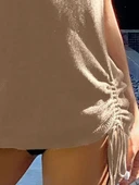 Kadın Eteği Büzgü Detay Boyundan Bağlamalı Mini Triko Pareo thumbnail 3