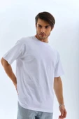 Unisex Oversize Düz Bisiklet Yaka T-Shirt - Beyaz thumbnail 4