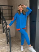 Kadın Indigo Kapşonlu Etek Ucu Detay Arma Ters Dikiş Gorunumlu Ikili Takım thumbnail 1