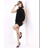 Kadın Yüksek Yaka Büzgü Detaylı Şifon Garnili Sandy Kumaş Fırsat Ürün Diz Üstü Elbise thumbnail 7