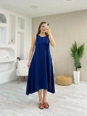 Kadın Askılı Yuvarlak Yakalı Asimetrik Kesim Detaylı Viskon Elbise thumbnail 1