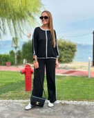 Kadın Bisiklet Yaka Truvakar Kol Biye Detay Bluz Ve Yüksek Bel Lastikli Pantolon Ikili Takım thumbnail 3