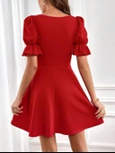 Kadın Kısa Kollu Kare Yakalı Kiloş Ithal Krep Elbise thumbnail 4