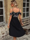 Kadın Askılı Omuzlardan Açık üst Süprem Alt Ithal Krep Elbise thumbnail 2