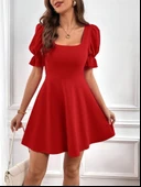 Kadın Kısa Kollu Kare Yakalı Kiloş Ithal Krep Elbise thumbnail 5