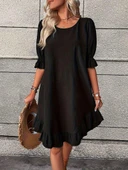 Kadın Kısa Kollu Kol Ve Eteği Volanlı Bisiklet Yaka Aerobin Elbise thumbnail 6