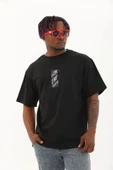 Unisex Oversize Baskılı Bisiklet Yaka T-Shirt - Siyah thumbnail 1