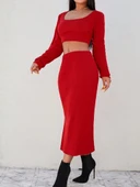 Kadın Kırmızı Kaşkorse Kumaş İkili Takım thumbnail 2