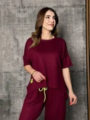 Kadın Kısa Kollu Bisiklet Yaka Viskon Iki Iplik Bluz Ve Pantolon Ikili Takım thumbnail 4