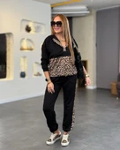 Kadın Uzun Kollu Leopar Detay Sweat Ve Yanı Leopar şerit Detay Pantolon Ikili Takım thumbnail 1