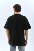 Unisex Oversize Taşlı Bisiklet Yaka T-Shirt - Siyah thumbnail 2