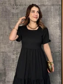 Kadın Kısa Kollu Yakası Açık Katlı Bürümcük Balon Elbise thumbnail 5