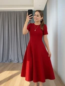 Kadın Kısa Kollu Bisiklet Yaka Maksi Boy Ithal Krep Elbise thumbnail 3