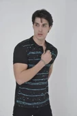 Erkek Yakalı Slim Fit Pike Çizgili T-Shirt - Siyah thumbnail 2