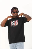Unisex Oversize Baskılı Bisiklet Yaka T-Shirt - Siyah thumbnail 2