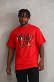Unisex Baskılı Oversize T-Shirt - Kırmızı thumbnail 1