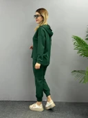 Kadın Uzun Kol V Yaka Kapüşon Detay Sweat Ve Yüksel Bel Eşofman Ikili Takım thumbnail 3