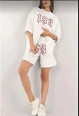 Unisex Nakış İşlemeli Şort Takım - Beyaz thumbnail 3