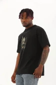 Unisex Oversize Baskılı Bisiklet Yaka T-Shirt - Siyah thumbnail 1