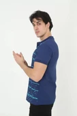 Erkek Yakalı Slim Fit Pike Çizgili T-Shirt - Mavi thumbnail 3