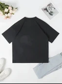 Baskılı Oversize Bisiklet Yaka T-shirt - Siyah thumbnail 4