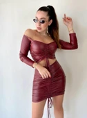 Kadın Büzgülü Deri Etek Takım Fırsat Ürün thumbnail 4