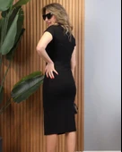 Kadın Kısa Kollu Yakadan Ve Eteği Fermuarlı Viskon Iki Iplik Midi Elbise thumbnail 3