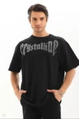 Unisex Oversize Taşlı T-Shirt - Siyah thumbnail 2