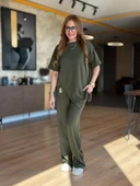 Kadın Kısa Kollu Bisiklet Yaka Asimetrik Viskon Iki Iplik Bluz Ve Pantolon Ikili Takım thumbnail 1