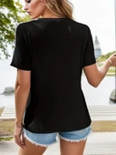 Kadın Kısa Kollu V Yaka şerit Detay Viskon Bluz thumbnail 3