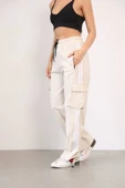 Praşut Kumaş Kargo Çeplı Baggy Esofman - Bej thumbnail 1