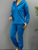 Kadın Uzun Kol V Yaka Kapüşon Detay Sweat Ve Yüksel Bel Eşofman Ikili Takım thumbnail 10