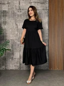 Kadın Kısa Kollu Yakası Açık Katlı Bürümcük Balon Elbise thumbnail 4