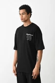 Unisex Baskılı Oversize T-Shirt - Siyah thumbnail 2