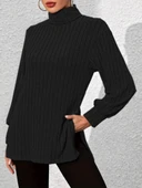 Kadın Uzun Kollu Balıkçı Yaka Yandan Yırtmaçlı şardonlu Kaşkorse Bluz thumbnail 3