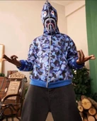 Erkek 2 İplik Bape Kapüşonu Fermuarlı Hırka - Mavi - 2